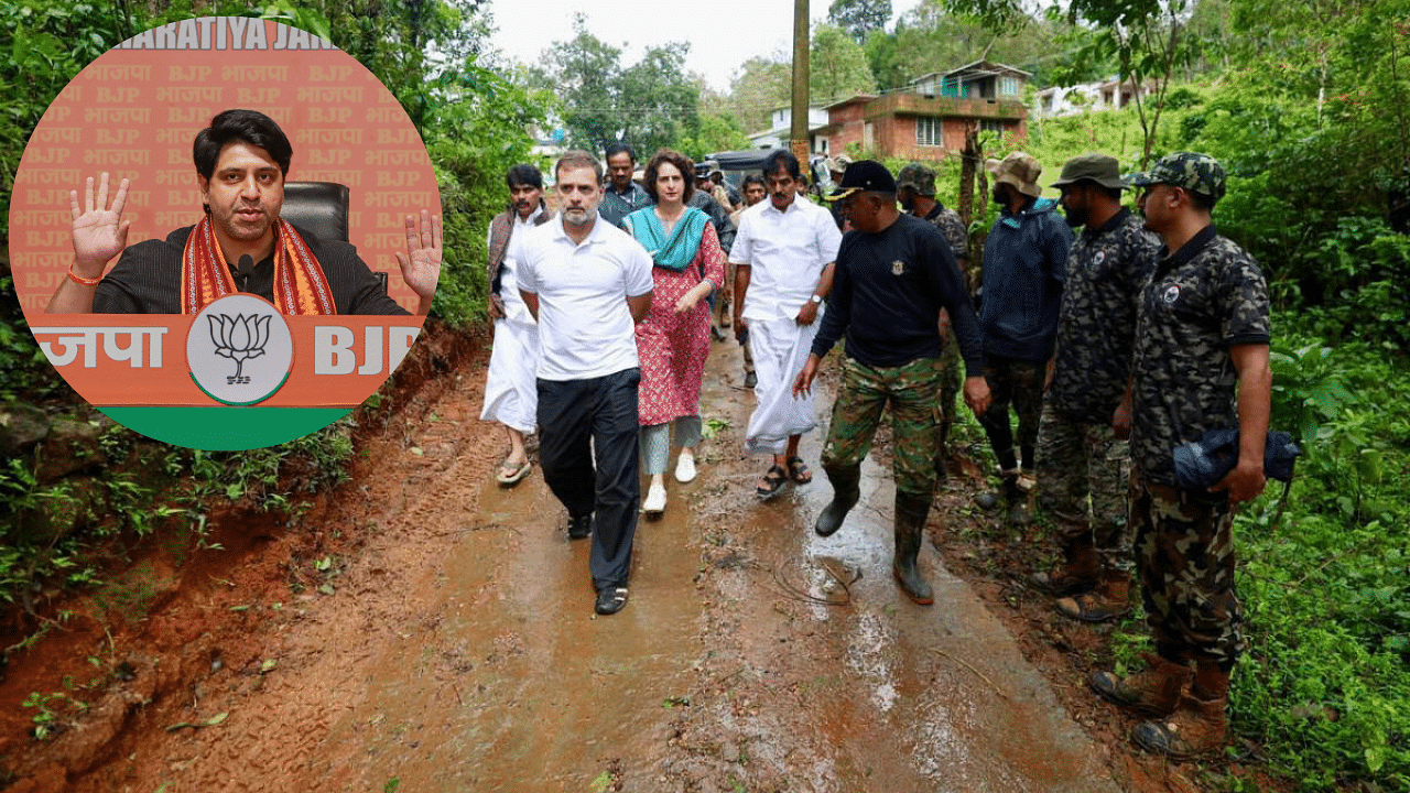 <div class="paragraphs"><p>Leader of Opposition in the Lok Sabha Rahul Gandhi with AICC General Secretary Priyanka Gandhi Vadra and party leader KC Venugopal visits a landslide-hit area, in Wayanad district on Friday, August 2, 2024. (Inset: Shehzad Poonawala)</p></div>